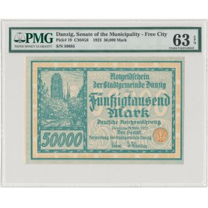 Gdańsk 50.000 marek 1923 - numeracja 5-cyfrowa - PMG 63 EPQ