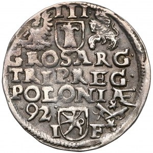 Zygmunt III Waza, Trojak Poznań 1592 - 92 z lewej, szeroka twarz