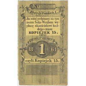 Radom / Warszawa, Sola weksel na 1 złoty = 15 kopiejek 1861