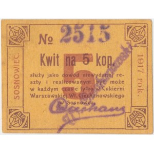 Sosnowiec, Cukiernia Warszawska, 5 kopiejek 1917