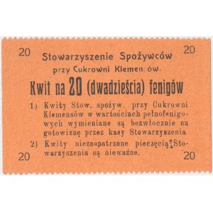 Klemensów, Stowarzyszenie Spożywców przy Cukrowni, 20 fenigów (1918)