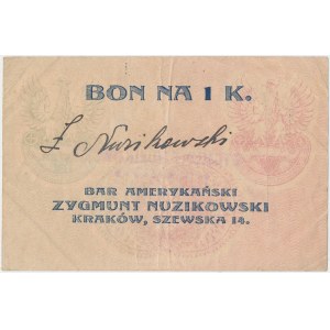 Kraków, Bar Amerykański ZYGMUNT NUZIKOWSKI, 1 korona (1919)