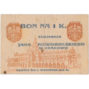 Kraków, Cukiernia J. NOWOROLSKIEGO, 1 korona - numer stemplem