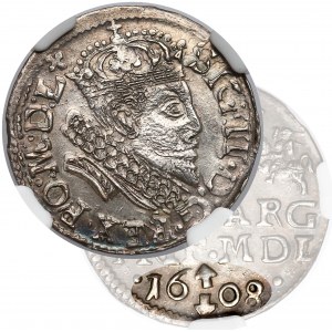 Zygmunt III Waza, Trojak Wilno 1608 - Bogoria - b. rzadki i piękny