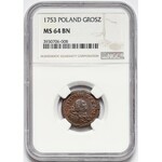 August III Sas, Grosz 1753 - PIĘKNY - NGC MS64 BN