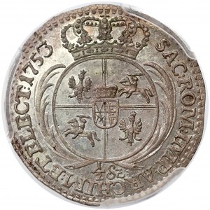 August III Sas, 1/2 szóstaka (trojak) Lipsk 1753 - 1/2 Sz - PCGS MS65