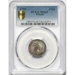 August III Sas, 1/2 szóstaka (trojak) Lipsk 1753 - 1/2 Sz - PCGS MS65