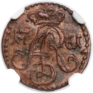 August III Sas, Szeląg Toruń 1761 DB - NGC MS62 BN