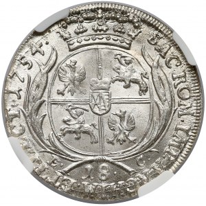 August III Sas, Ort Lipsk 1754 EC - mała głowa - NGC MS64