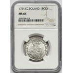 August III Sas, Ort Lipsk 1754 EC - mała głowa - NGC MS64