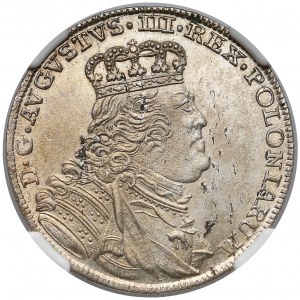 August III Sas, Ort Lipsk 1754 EC - owalny przekr. - NGC MS63