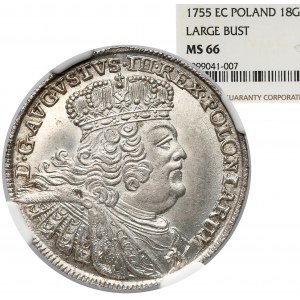 August III Sas, Ort Lipsk 1755 EC - piękny - NGC MS66