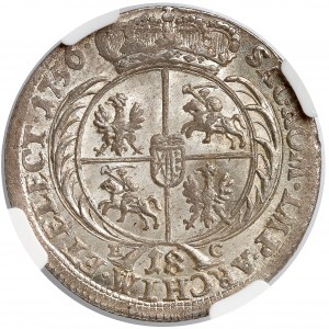 August III Sas, Ort Lipsk 1756 EC - mała głowa - NGC MS63