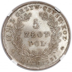 Powstanie Listopadowe, 5 złotych 1831 KG - PIĘKNE - NGC MS66