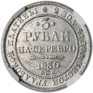 Rosja, Mikołaj I, 3 ruble 1830 СПБ, Petersburg - PLATYNA - NGC AU55