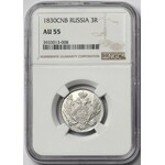 Rosja, Mikołaj I, 3 ruble 1830 СПБ, Petersburg - PLATYNA - NGC AU55