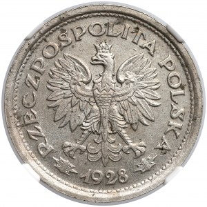 Próba NIKIEL 1 złoty 1928 - bez PRÓBA - wieniec dębowy - NGC MS61