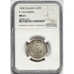 Próba NIKIEL 1 złoty 1928 - bez PRÓBA - wieniec dębowy - NGC MS61