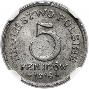 Królestwo Polskie, 5 fenigów 1918 - NGC MS63