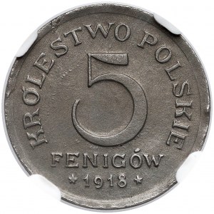 Królestwo Polskie, 5 fenigów 1918 - NGC MS61