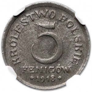 Królestwo Polskie, 5 fenigów 1918 - NGC MS63