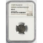 Królestwo Polskie, 5 fenigów 1918 - NGC MS63