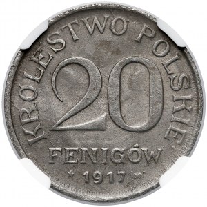 Królestwo Polskie, 20 fenigów 1917 - NGC MS61