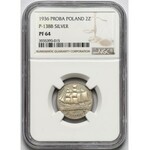 Próba 2 złote 1936 Żaglowiec - stempel LUSTRZANY - NGC PF64