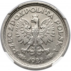 Próba NIKIEL 1 złoty 1928 - bez PRÓBA - wieniec dębowy - NGC UNC