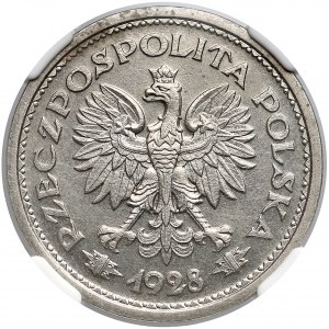 Próba NIKIEL 1 złoty 1928 - z PRÓBA - wieniec dębowy - NGC MS62