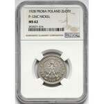 Próba NIKIEL 1 złoty 1928 - z PRÓBA - wieniec dębowy - NGC MS62