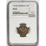 Niemcy, Wilhelm II, 10 fenigów 1914-E LUSTRZANE - NGC PF63