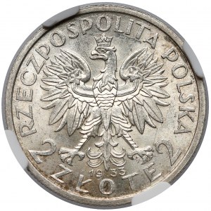 Głowa Kobiety 2 złote 1933 - NGC MS63