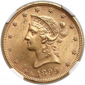 USA, 10 dolarów 1899, Filadelfia - Coronet Head - NGC MS62