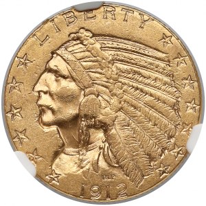 USA, 5 Dollars 1912, Philadelphia - Indian Head - NGC AU55