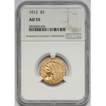 USA, 5 dolarów 1912, Filadelfia - Indian Head - NGC AU55