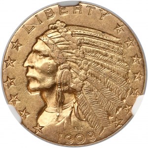 USA, 5 dolarów 1909-D, Denver - Indian Head - NGC AU58