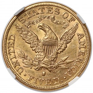 USA, 5 Dollars 1887-S, San Francisco - Coronet Head - NGC AU58