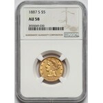 USA, 5 dolarów 1887-S, San Francisco - Coronet Head - NGC AU58