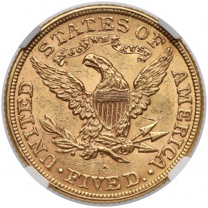 USA, 5 Dollars 1881, Philadelphia - Coronet Head - NGC MS61