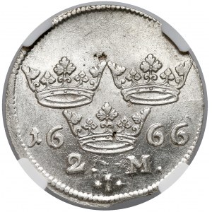 Sweden, Charles XI, 2 Mark 1666 - NGC MS62