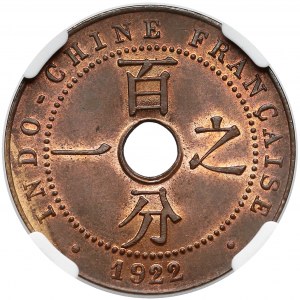 Francja (Indochiny Francuskie), 1 centym 1922 - NGC MS64 BN