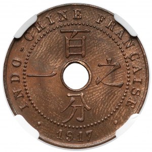 Francja (Indochiny Francuskie), 1 centym 1917-A - NGC MS64 RB