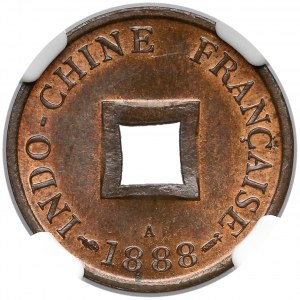 France (French Indochina), 2 Sapèque 1888-A - NGC MS65 RB