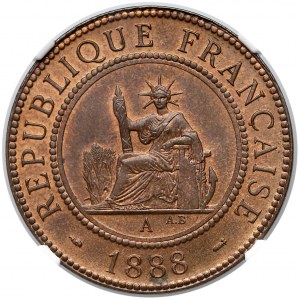 Francja (Indochiny Francuskie), 1 centym 1888-A - NGC MS65 RB