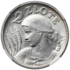 Kobieta i kłosy 2 złote 1924 - literka H - NGC MS61