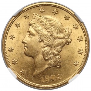 USA, 20 dolarów 1904, Filadelfia - Liberty Head - NGC MS62