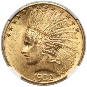 USA, 10 dolarów 1932, Filadelfia - Indian Head - NGC MS63