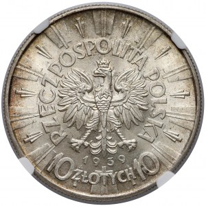 Piłsudski 10 złotych 1939 - NGC MS62