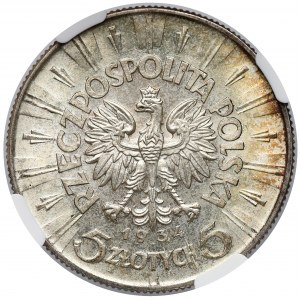 Piłsudski 5 złotych 1934 - NGC MS63
